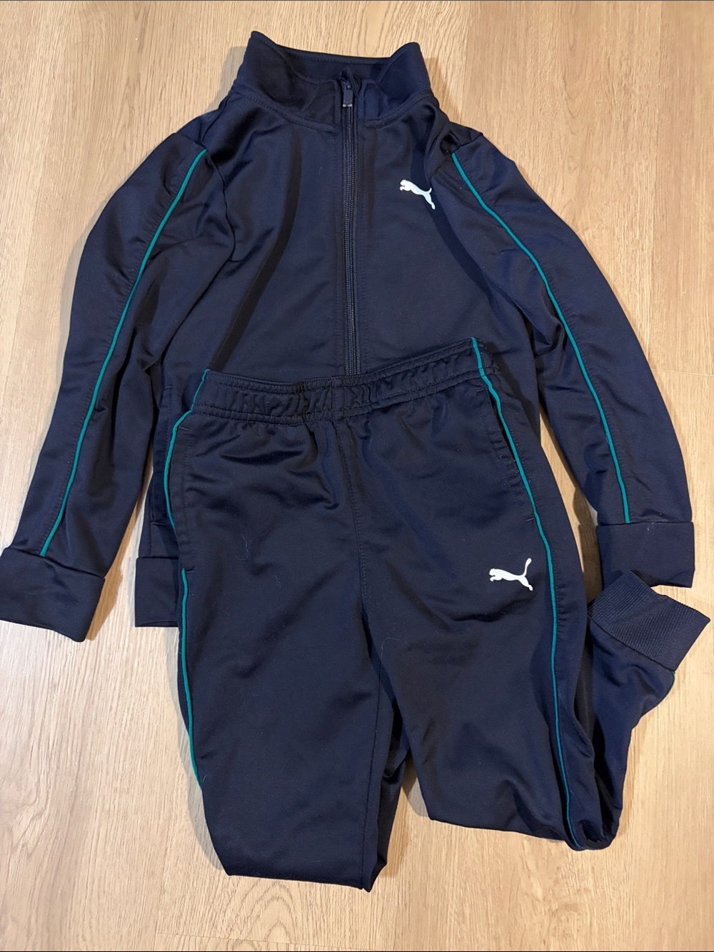 Kids Puma Navy Track Jacket and Pants with Teal Trim